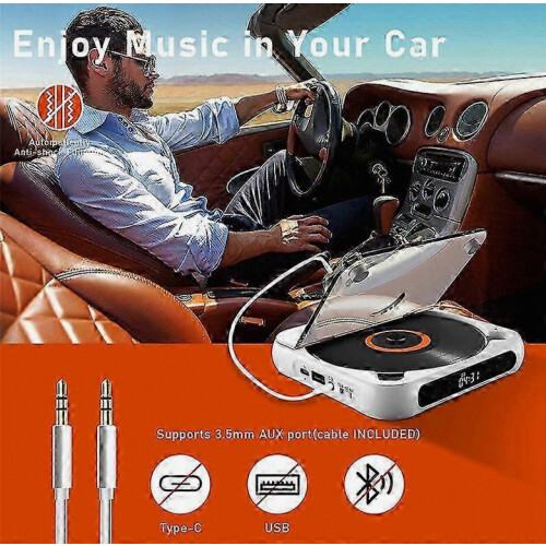 FM Radio Portable CD Player with Bluetooth Speaker, LED Display, Wall Mount 1