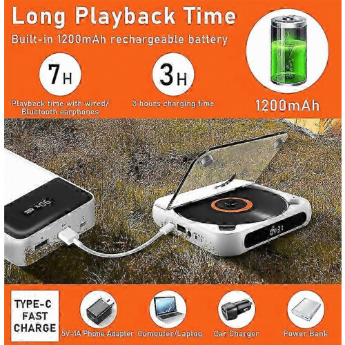 FM Radio Portable CD Player with Bluetooth Speaker, LED Display, Wall Mount 2