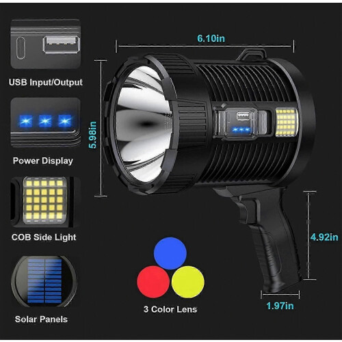 100000 Lumens Επαναφορτιζόμενος φορητός φακός LED εξωτερικού χώρου με ηλιακό φως 1