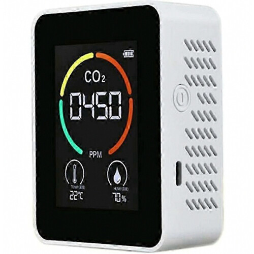 CO2 Measurement Device with Temperature and Humidity Display, White 1