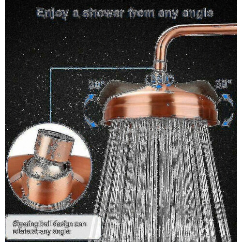 20cm (8 Inch) High Pressure Fixed Copper Shower Head, Adjustable Angle, Gold 1