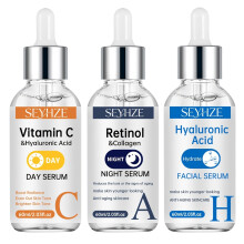 3pcs Day/Night Vitamin C And Retinol Serum Set with Hyaluronic Acid, Collagen, Aloe, Niacinamide. Brightens, Firms,