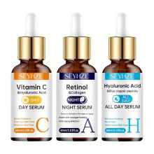3pcs Vitamin C, Collagen Boosting Serum Hyaluronic Acid & Peptide Facial with Brightening Complex -