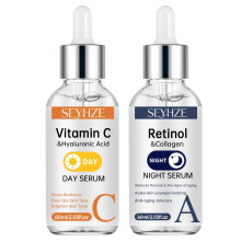 (2 packs - 60ml) Day/Night Vitamin C And Retinol Hydrating Duo, with Niacinamide, Aloe, And Collagen, Evens Skin Tone, Minimizes