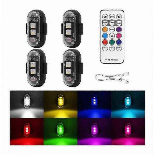 4PCS Wireless LED Strobe Lights with Remote Control, 8 Colors USB Charing Waterproof Emergency Warning Lights 1