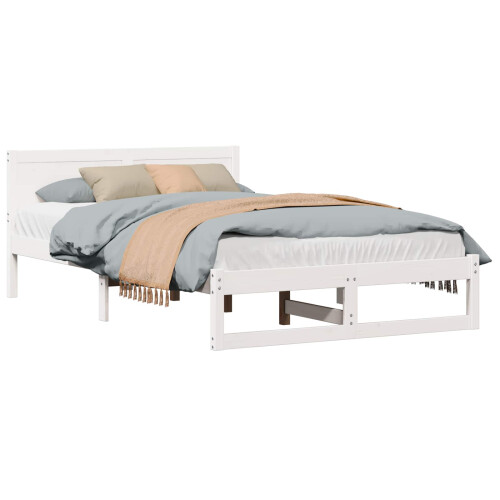 VidaXL vidaXL Bed Frame with Headboard White 120 x 200 cm Solid Pine Wood 2