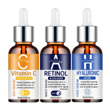 3pcs Day/Night Vitamin C Retinol Hyaluronic Acid Serum Trio, with Collagen, Hyaluronic Acid, Niacinamide, Glycerin.