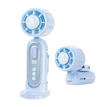 (Blue) portable Mini Handheld Fan Pocket Fan Cooling LED Display Mini Battery Operated Hand Held Fan With Digital Display Personal Fan