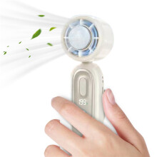 (White) portable Mini Handheld Fan Pocket Fan Cooling LED Display Mini Battery Operated Hand Held Fan With Digital Display Personal Fan