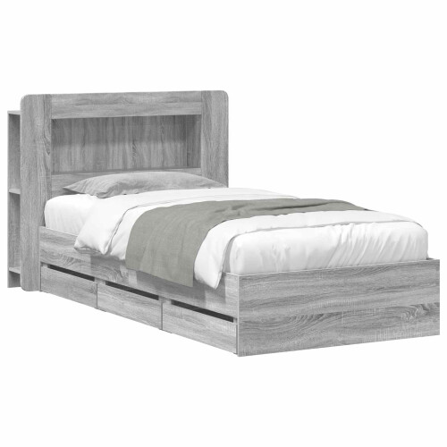 VidaXL vidaXL Bed Frame with Storage Grey Sonoma 75 x 190 cm Engineered Wood 2