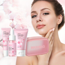 Sakura 3 pièces ensemble de soins de la peau, kit de voyage, comprenant sérum, crème pour le visage, crème pour les