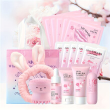 Ensemble de soins de la peau Sakura 17 pièces, avec nettoyant pour le visage, sérum, crème hydratante, masque à lèvres,