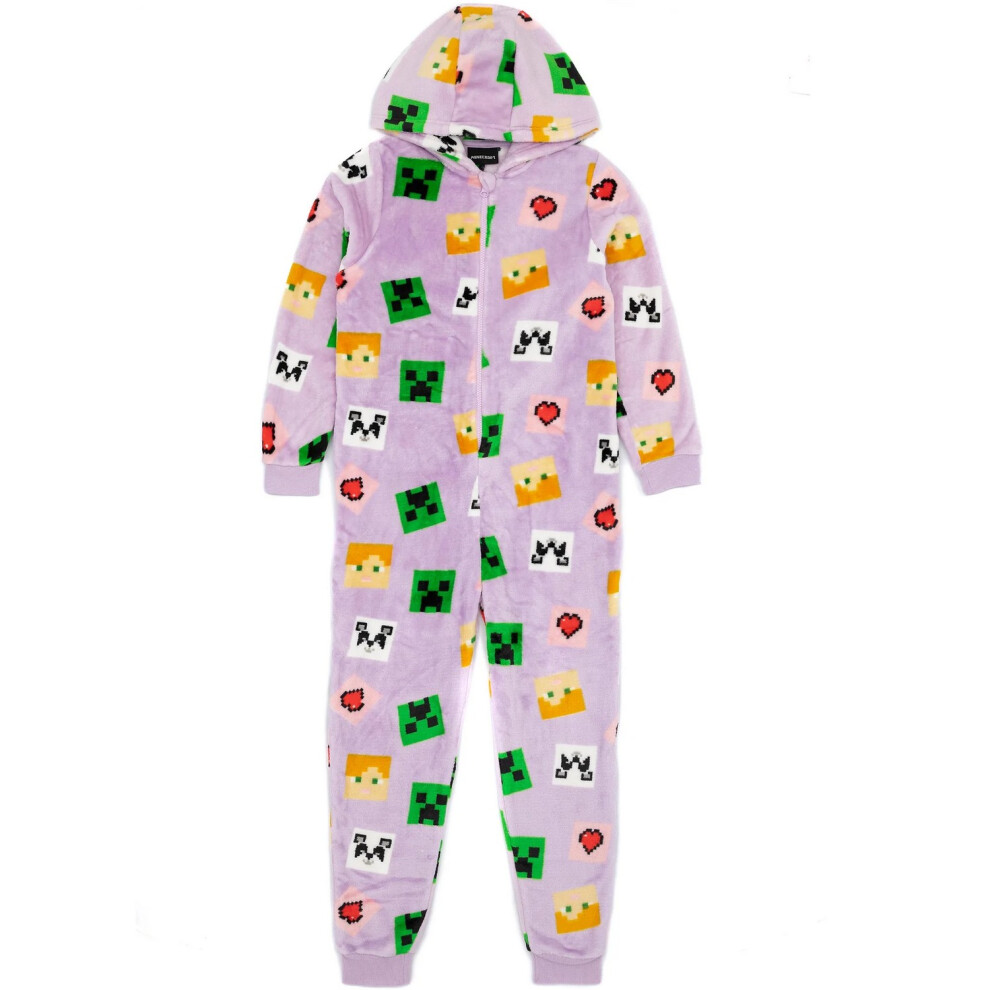 (13-14 Years, Pastel Purple) Minecraft Girls All-Over Print Sleepsuit