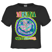 (L, Charcoal) Amplified Womens/Ladies Scribble Nirvana Crop Top