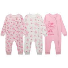 (12-18 Months, Pink/White) Disney Baby Minnie Mouse Snug Fit Sleepsuit (Pack of 3)