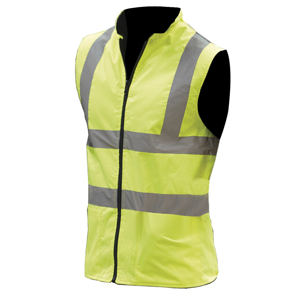 (M, Hi-Vis Yellow) Yoko Mens Workwear Hi-Vis Reversible Fleece Vest / Jacket 5055747617153