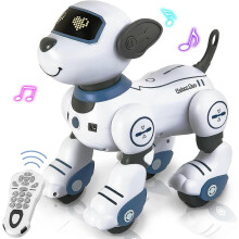(Blue) RC robothund för barn 3-5 programmerbar dansande promenadleksak med pekskärm och röststyrning