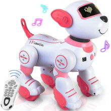 (Pink) RC robothund för barn 3-5 programmerbar dansande promenadleksak med pekskärm och röststyrning