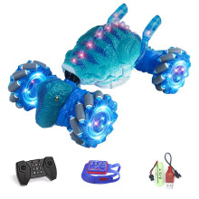 (Blue) 4WD 2.4G RC Stuntbil Gestsensor 2-sidig Roterande 360 Flip Deformerbar 2 Batterier