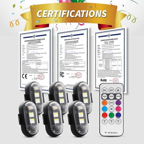 (6pcs) Motorcycle LED RGB Mini Strobe Warning Light 7 Color w/Controller Universal Drone 2