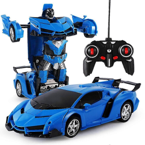 (blue) Transform RC Car 1-Button Transforming 360 Rotation Drifting Gift Ages 3+