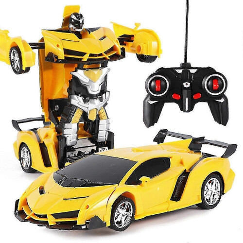 (yellow) Transform RC Car 1-Button Transforming 360 Rotation Drifting Gift Ages 3+