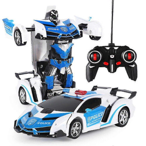 (blue white) Transform RC Car 1-Button Transforming 360 Rotation Drifting Gift Ages 3+