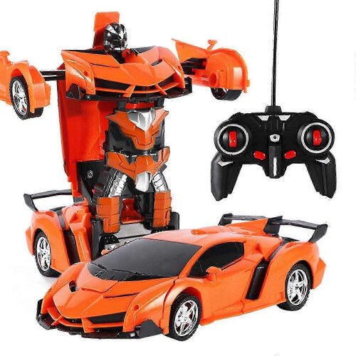 (orange) Transform RC Car 1-Button Transforming 360 Rotation Drifting Gift Ages 3+