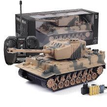 (Grey) RC Tank Toy Shoots Balls with Rotatable Turret & Barrel for Kids Adults