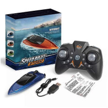 (Blue) Bateau radiocommandé transfrontalier 2,4 GHz à double coque haute vitesse, jouet aquatique neuf avec batterie rechargeable