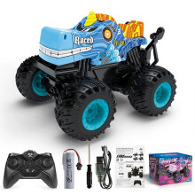 (S208A Blue, 1:20) Musikklys RC Stuntbil Spinnende Monstertruck Dinosaur Haihode Barneleke