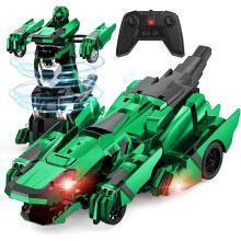 (Green) Dinosaurie Transformer RC Bil 2.4G LED Blixt 360 Rotation 1-Knapps Deformerad Leksak Present Pojkar