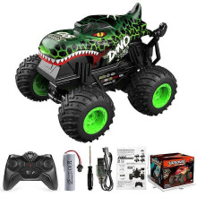 (T201 Green, 1:20) Musikljus RC Stuntbil Snurrande Monstertruck Dinosaurie Hajhuvud Barnleksak