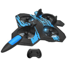(Blue) RC-Kampfflugzeug-Spielzeug, 360 drehbar, leistungsstarker Motor, ferngesteuerter Segelflieger mit LED-Beleuchtung, blau, Geschenk für Jungen