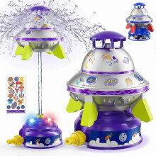 (Purple) Lights Up Flying Sprinkler Toy UFO-Shape Water Rocket for Kids Summer Fun Beach Backyard