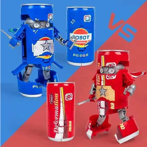 (Red) Transformerbar läskburkrobotleksak deformationsactionfigur barnpresent 2