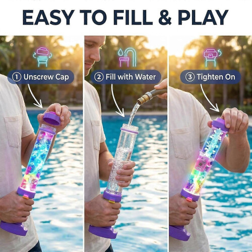 (1PC) Glowing Rainbow LED Water Blaster Firework Spray Soaker Pool Party Summer Fun 1