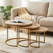 vidaXL Nesting Coffee Tables 3 pcs Brown Solid Mango Wood and Steel