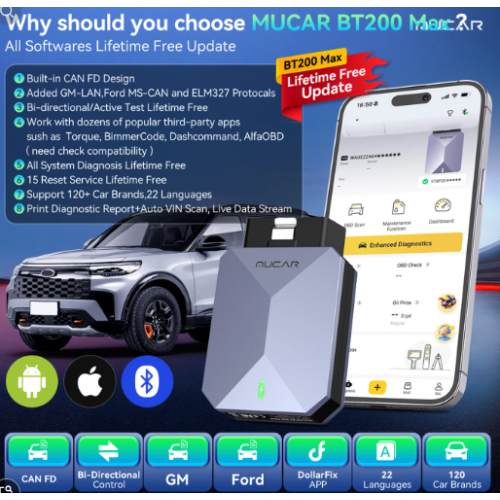 MUCAR BT200 MAX OBD2 Scanner AI Diagnostics Bluetooth CAN-FD Tool 2