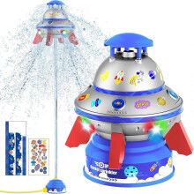 Fusée à eau lumineuse en forme d'OVNI avec arroseur, jouet pour jardin, piscine et été, cadeau d'anniversaire pour enfants de 3 à 12 ans, bleu