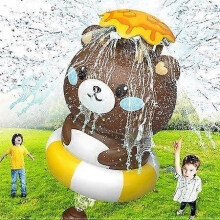 Bear Shape Flying Sprinkler Toy for Kids 360 Rotation Connects Garden Hose Summer