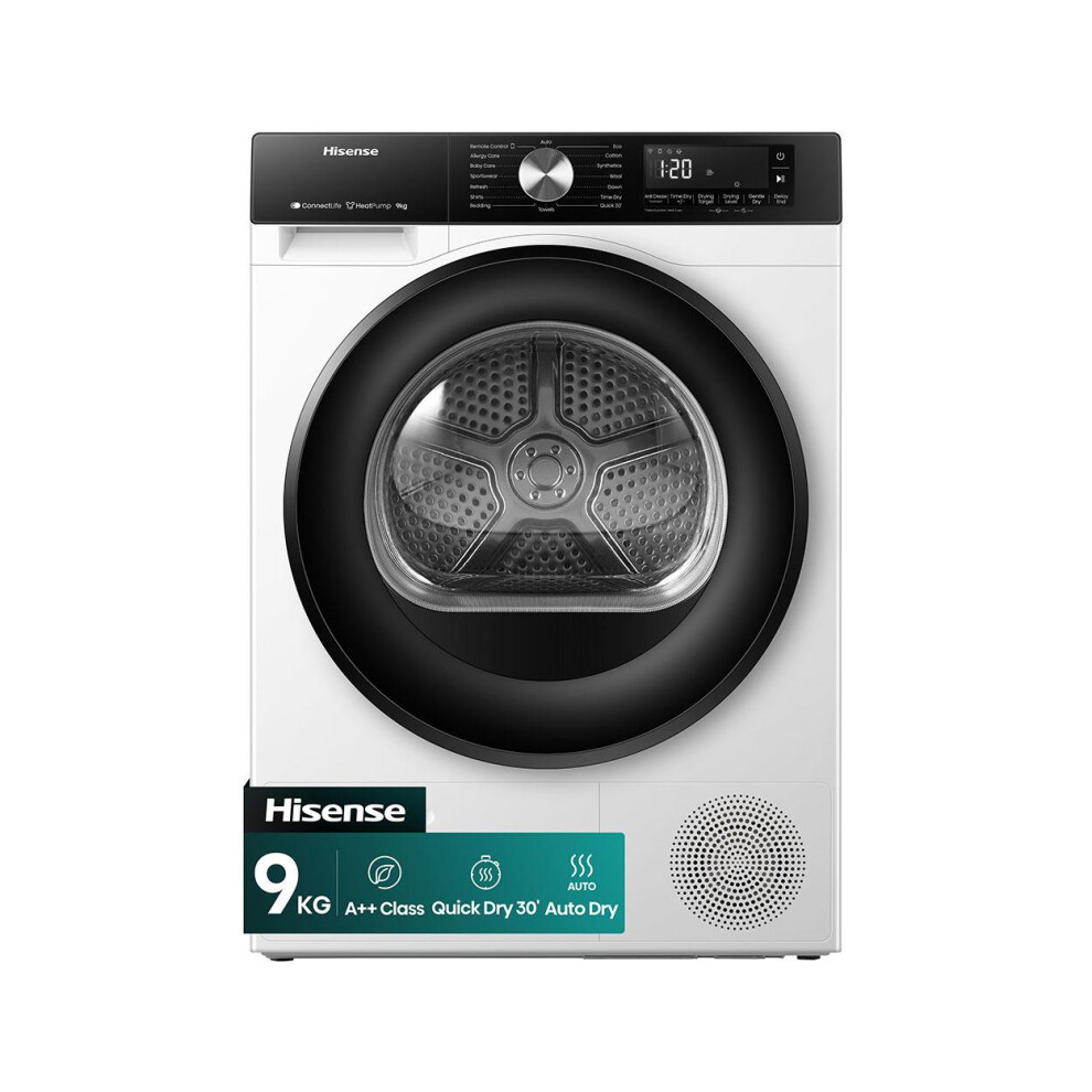 Hisense 3S Series Dh3s902bwcc 9Kg Heat Pump White Tumble Dryer