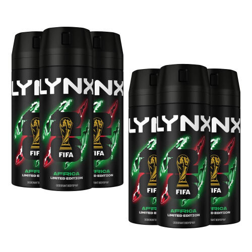 Lynx Lynx Body Spray Deodorant, Africa, 6 Pack, 150ml