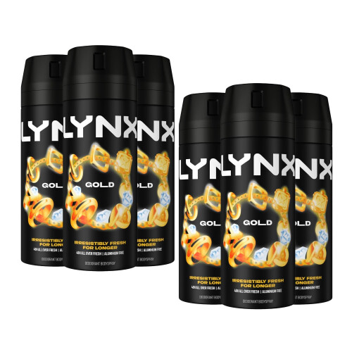 Lynx Lynx Body Spray Deodorant, Gold, 6 Pack, 150ml