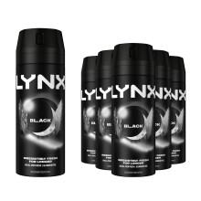 (Buy 6) Lynx Black Body Spray Deodorant 48Hrs High Definition Fragrance 150ml