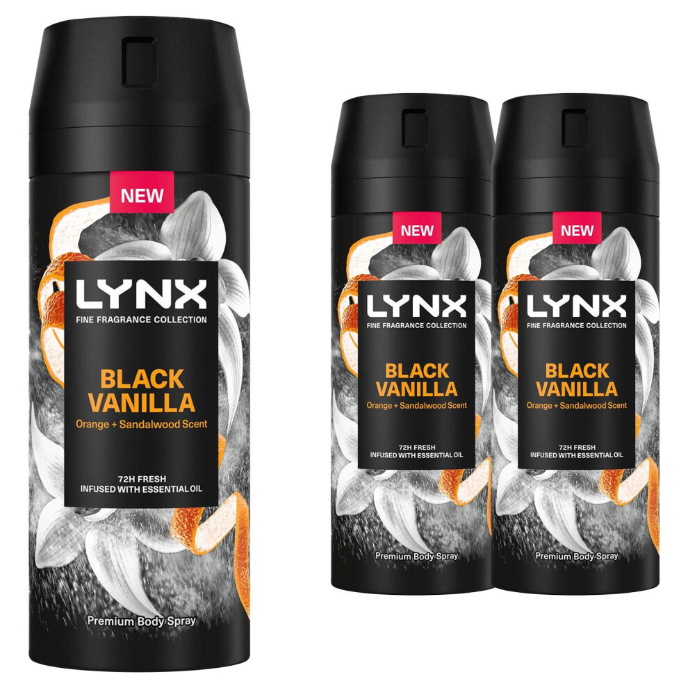 Lynx Fresh Fragrance Black Vanilla Body Spray 150ml 3 Pack Mens Deodorant - Image 4