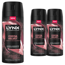 Lynx Body Spray Fine Fragrance Collection Cocoa Velvet for Men 150ml, 3 Pack