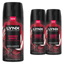 LYNX Cherry Spritz Deodorant Body Spray 150ml – 3 Pack, 72Hrs Freshness, Aluminium-Free, Zinc Tech, Eucalyptus, Cherry/Apple/Amber | 64769704