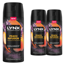 Lynx Body Spray Fine Fragrance Collection Peach Infusion for Men 150ml, 3 Pack