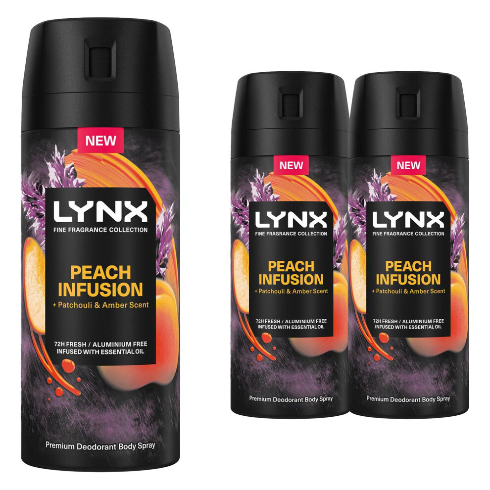Lynx Fine Fragrance Collection Peach Infusion Premium Body Spray Men's Deodorant infused with a peach, patchouli & amber scent for 72 hours of freshness 150 ml - Image 6